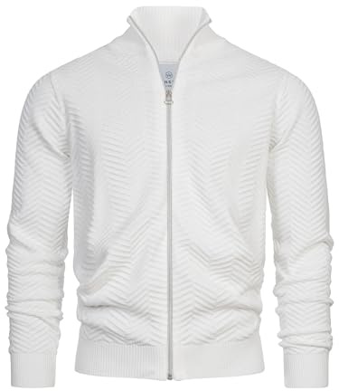 KRONSTADT Herren KSCarlo Zip Strickjacke mit Stehkragen und Reißverschluss | Fein-Strick Cardigan für Männer Snow White, S