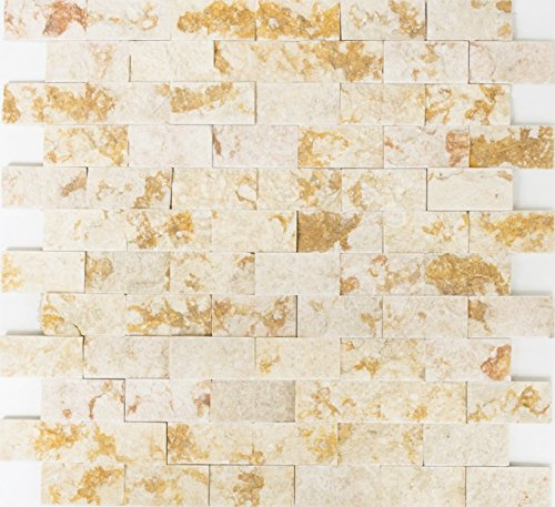 Mosaik Brick Splitface sunny beige 3 D Marmor Naturstein Küche, Mosaikstein Format: 25x50x7-8 mm, Mattengröße: 300x300 mm, 10 Matten