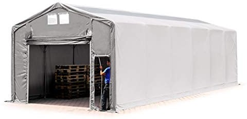 TOOLPORT Lagerzelt Zelthalle Weidezelt 6x12x3 m mit Hochziehtor - durchgehende PVC Plane 850 N mit Oberlicht - Wasserdicht
