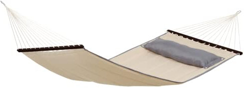 AMAZONAS - XL Hängematte American Dream | Premium Stabhängematte für 2 Personen mit abknöpfbarem Kissen | Liegefläche 200x120cm | Belastbar bis 180 kg | Farbe: Sand