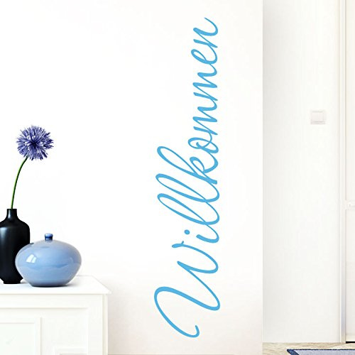 Grandora Wandtattoo Wort Willkommen I hellblau 26 x 120 cm I deutsch Flur Diele Eingang selbstklebend Aufkleber Wandaufkleber Wandsticker W1099