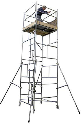 Toptower Classic 5.5m (WH) DIY Scaffold Tower Comprehensive Kit (1.2m x 1.2m Base) on Castor Wheels
