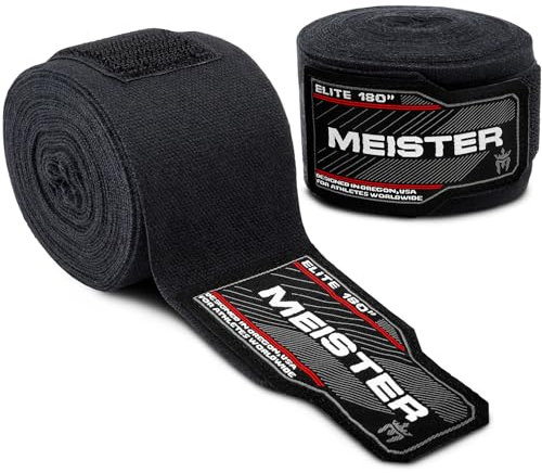 Meister Elite - Vendas de Mano para Adultos de 180 Pulgadas para Artes Marciales Mixtas y Boxeo (par), Color Negro