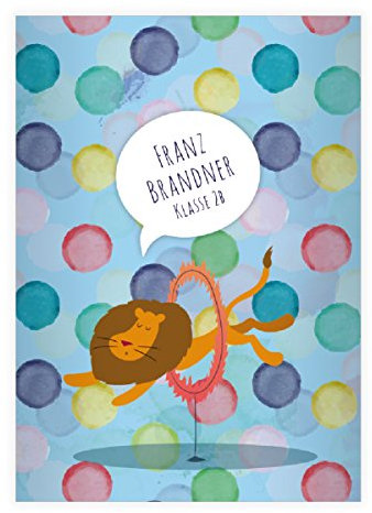 Kartenkaufrausch 2 personalisierte, lustige Zirkus Löwen DIN A5 Schulhefte, Schreibhefte mit Punkten auf hellblau Lineatur 4 (liniertes Heft)
