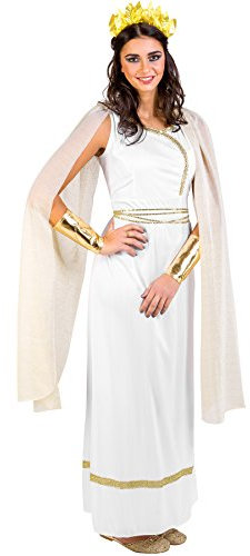 dressforfun Frauenkostüm griechische Göttin Olympia | Langes, edles Kleid mit Pailletten-Verzierungen | goldfarbene Flügelärmel | Armmanschetten & Kopfschmuck (S | Nr. 300198)