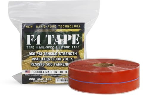F4 Tape – Selbstverschweißendes Silikon Klebeband Mil-Spec 2,5 cm X 36 , rot, F4TapeRedOxide, 8000.00 voltsV
