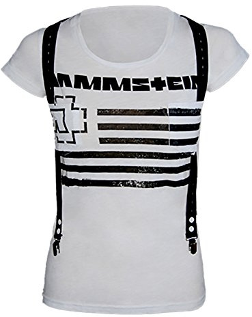 Rammstein Damen T-Shirt Suspender Offizielles Band Merchandise Fan Shirt weiß mit schwarzem Front und Back Print