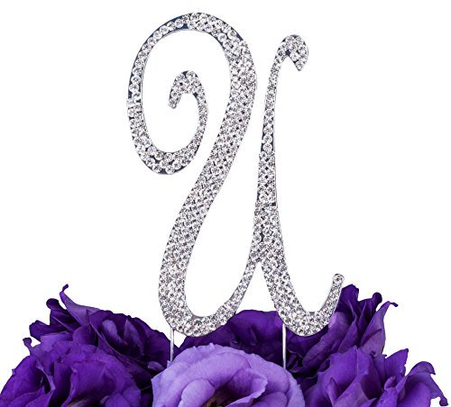 LOVENJOY Cake Topper Hochzeit Personalisierter Buchstabe Letter U Tortendeko Silber Kristall Strass Initiale Hochzeit Verlobung Geburtstag Brautdusche Metall Tortendekoration, Geschenkbox-Packung