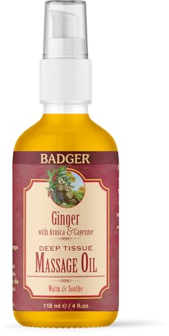 Badger Company, Deep Tissue Massage Oil, Ginger with Arnica & Cayenne, 4 fl oz (118 ml)