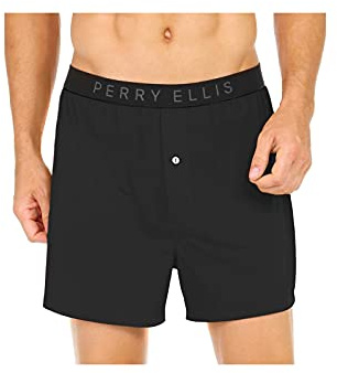 Perry Ellis Men’s Tailored Soft Luxe Solid Boxer Briefs Underwear - Lightweight Stretch Fabric with Supportive Fit - Comfortable Everyday Men’s Underwear, Black, X-Large