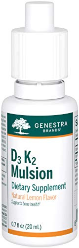 Genestra Brands D3 K2 Mulsion - Liquid Vitamins for Bone Health - Natural Lemon - 122 Servings