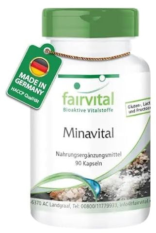 Fairvital | Minavital VEGAN - multiminéraux et oligo-éléments avec 300mg calcium, 100mg Magnesium, 15mg zinc, 200μg chrome, 150μg Sélénium, 100μg Molybdène & 520μg Bore par dose journalière - Fortement dosé - 90 capsules
