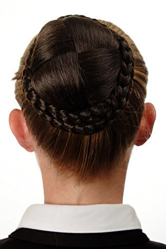 WIG ME UP - N796-8 Dutt Haarteil aufwendig geflochten Haarknoten Tracht Steck-Kamm Braun Mittel-Aschbraun