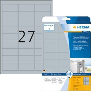 HERMA Etiketten Folie Typenschild silber 63,5x29,6mm Special A4 LaserCopy