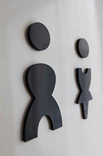 Placa para puerta de baño hombre/mujer en negro brillante