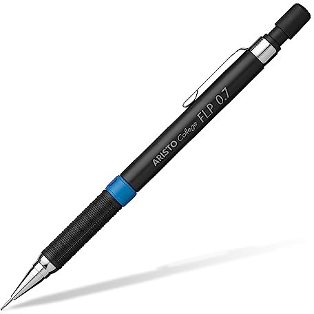 Aristo AR23557 Druckbleistift FLP 0,70 mm (Ergonomisch gerillte Griffzone, starre Minenführung, Härtegrad Mine HB, integrierter Radiergummi) schwarz, 1 Stück