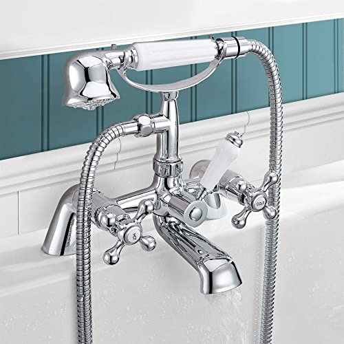 Traditional Bathroom Victorian Crosshead Style Chrome Bath Shower Mixer Tap with Kit