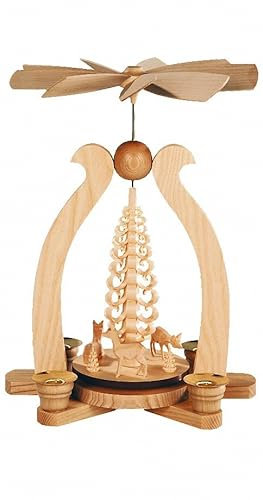 Müller Weihnachtspyramide Bogenpyramide Rehe geschnitzt, 29 cm hoch, Natur, original Erzgebirge Seiffen