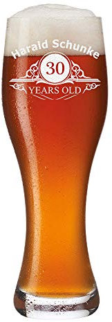Leonardo Weizenglas mit Gravur - Personalisiert mit Name & Geburtsjahr - Geschenk für Papa - Vatertagsgeschenk Bierglas Weizenbierglas - Männer Geburtstagsgeschenk - Motiv Altersangabe Years