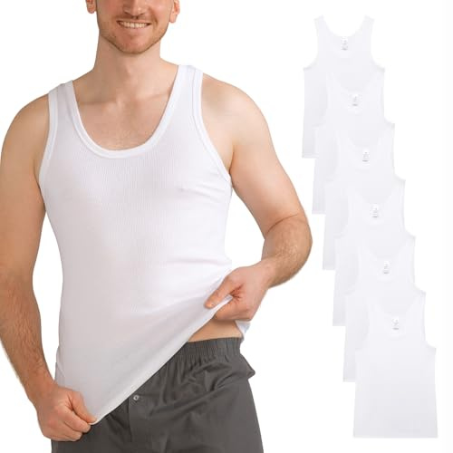 MT 6er Pack Herren Unterhemd DOPPELRIPP Classic Tank Top Weiss Größe 6XL