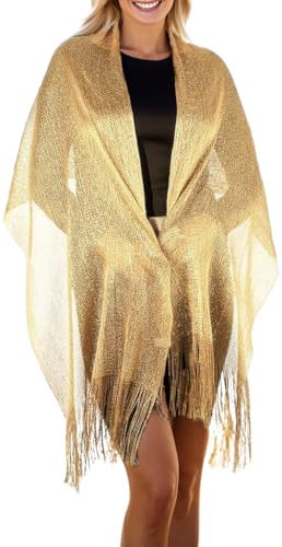 Fashion 21 Damen-Schal, modern, metallisch, aus Acryl, Partyschal mit Fransen, Lurex - Gold