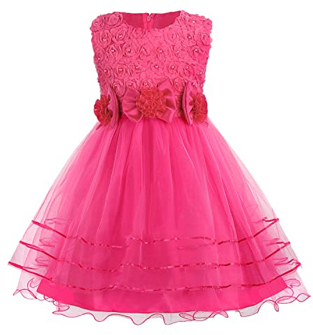 Discoball Prinzessinnen-Kleid, Rosen- / Blumen-Design, mit Schleife, Tüll, für Hochzeiten / Brautjungfern / Taufe, perfektes für Geburtstagsgeschenk, rot, 57350