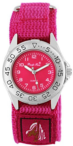 Pacific Time Kinder-Armbanduhr Pferde Mädchen Uhr Klett Textilarmband Analog Quarz rosa pink 21653