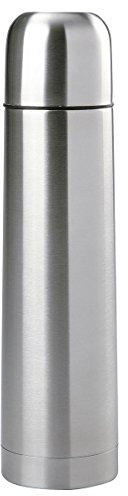 axentia Isolierflasche in Silber aus doppelwandigem Edelstahl, Isoliertrinkflasche für Heiß- und Kaltgetränke, Kaffeekanne mit Schraubverschluss, Volumen: ca. 1 L