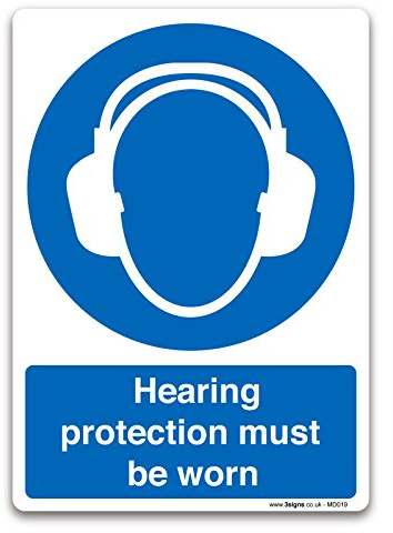 Pack of 2 Hearing protection must be worn signs - A5 148x210mm Self-adhesive Vinyl Mandatory Safety Sign