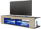 Vladon Lowboard Movie, TV-Kommode mit 4 offenen Fächern und Zierleisten, Schwarz matt/Eiche Sägegrau, inkl. LED-Beleuchtung blau (134 x 29 x 39 cm)