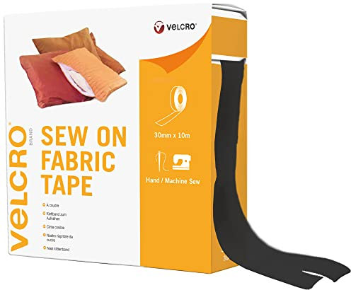 VELCRO Brand | Nastro in Tessuto da Cucire | Nastro Autoadesivo Taglia su Misura con Gancio e Asola Forti Ideali per Creazioni Artigianali, Riparazioni di Abbigliamento e Orli | Nero 30 mm x 10 m