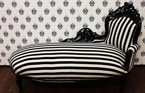Casa Padrino Barock Chaiselongue Schwarz/Weiß Streifen/Schwarz - Barock Recamiere