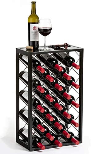 Mango Steam 23 Bottle Black Wine Rack with Glass Top Shelf, Free Standing for Home, Kitchen and Bar