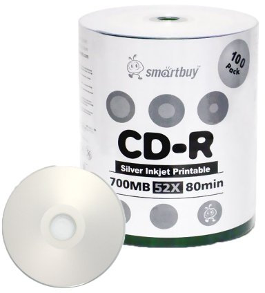 smartbuy 700 MB/80min 52 x CD-R Silber Inkjet Hub bedruckbar Blanko Daten beschreibbare Medien Disc Shrink Pack 100-Disc