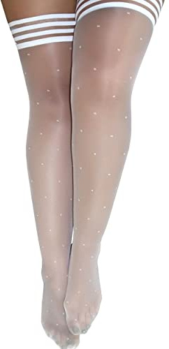 Kix'ies Kixies Womens Brooke LeAnne White Polka Dot Thigh High Tights, B, White
