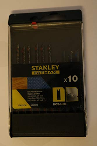 STANLEY STA29230 STA29230-XJ Cassette 10 Lames Fatmax pour Les scies-sauteuses BLACK+DECKER, Forme en U pour Le Bois et Le métal, Noir