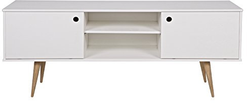 PEGANE Meuble TV en pin Massif Coloris Blanc D : 60x150x38cm