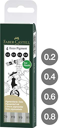 FABER-CASTELL 167004 - Tintenschreiber, ECCO PIGMENT, 0,2 mm - 0,8 mm, 4 Stück, Schwarz