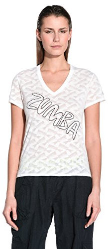 Zumba Fitness Damen T-Shirt Oh-So-Comfy Burnout V-Neck, Wear It Out White, L