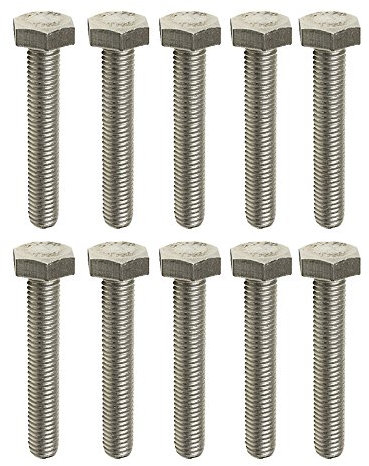 M10 x 100mm Hex Set Screw Hexagon Head Bolt - 10 Pack