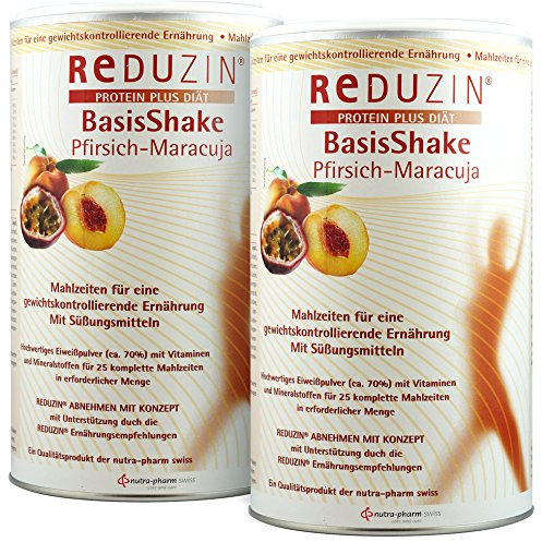 REDUZIN Diät Shake 2 Dosen á 25 Port. BCM verschiedene Geschmacksrichtungen (Doppelpack 2 Dosen a 450g, 2 Dosen BCM Pfirsich-Maracuja)