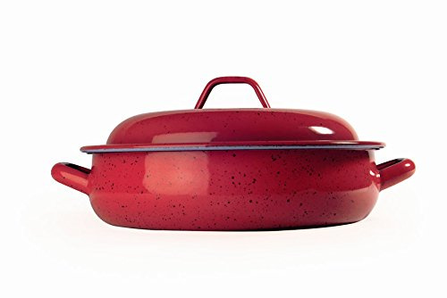 TARTERA CON TAPA ESMALTE ROJA 28 CM