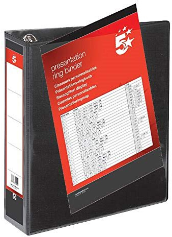 5 Star A4 Ring Binder Presentation Folder 4 D-Ring 65mm Black (Pack of 10)