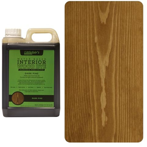 Littlefair's Wood Stain Water Based - 5 LTR - Indoor Furniture Stain Light & Dark Finishes - Special Non Toxic & Eco Friendly Formula - Wood Stain for Crafts - Colour: Dark Pine