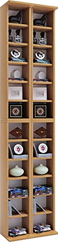VCM Holz CD DVD Stand Regal | CD Regal mit Platz für 408 CDs oder 144 DVDs oder 80-Videos | Maße: H. 183 x B. 42 x T. 20 cm | Elegantes CD/DVD Regal | Blu ray Regal – Almera Buche