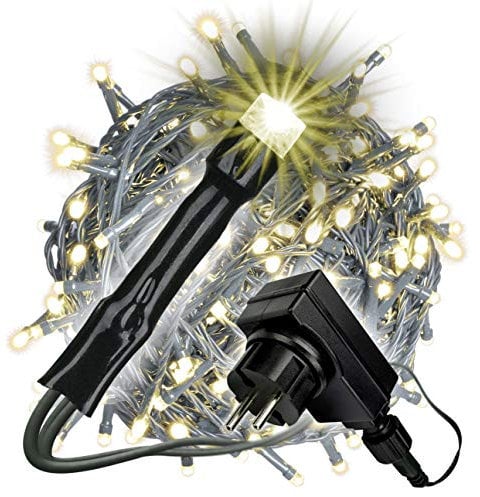 Nipach GmbH 400 LED warm weiß Lichterkette mit Trafo + Timer grünes Kabel Weihnachtsdeko Weihnachtsbeleuchtung Party-Deko Länge 50 m Lichtdeko Xmas