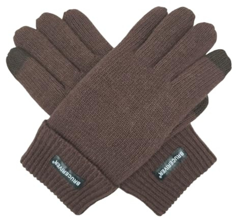 BRUCERIVER Herren Rein Wolle Strick Handschuhe mit Fleece Futter Größe S/M (Braun Touchscreen)