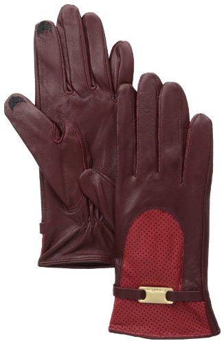 Calvin Klein Damen Handschuh aus perforiertem Leder, zweifarbig - Rot - Klein