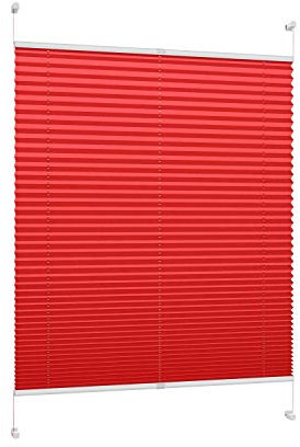 DécoProfi Plissee ohne Bohren Rot 40cm x 220cm (max. Gesamthöhe Fensterflügel) I Verspannte Plissees nach Maß mit Klemmträger/Klemmfix I Blickdichte Innenrahmen-Plissees zum Klemmen