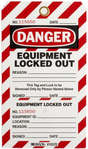 Perforiertes 2-teiliges nicht klebendes Etikettmit der Aufschrift Danger Equipment Locked Out, 101,60mm x 177,80mm, rot/schwarz, 25er-Pack